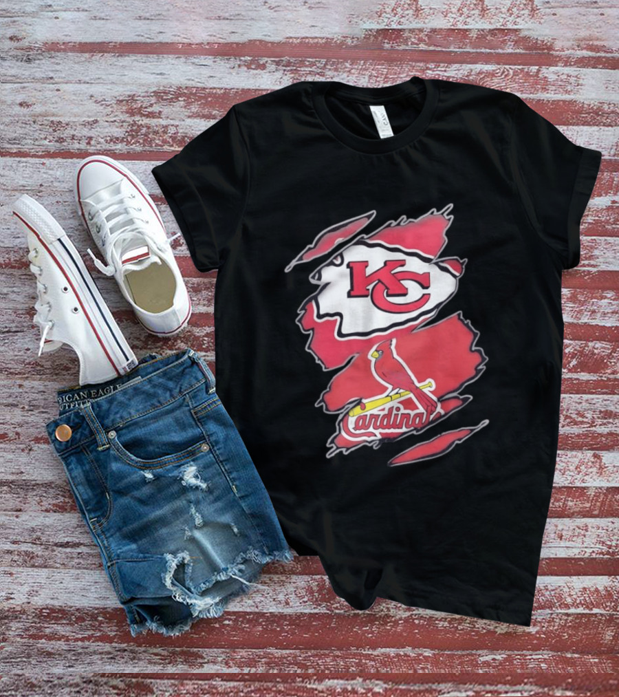 Kansas City Chiefs St Louis Cardinals Torn Fabric Logo Chiefs Cardinals Fan T-Shirt
