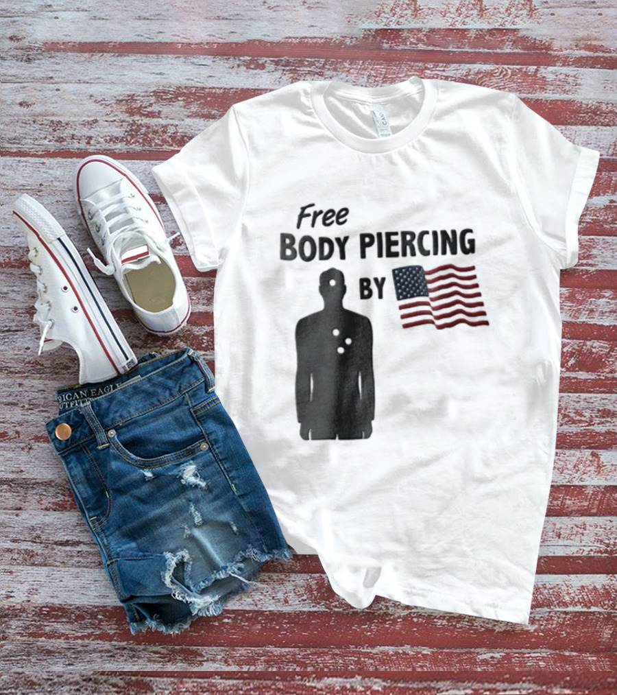 Free Body Piercing By Bullet Holes USA Flag T-Shirt