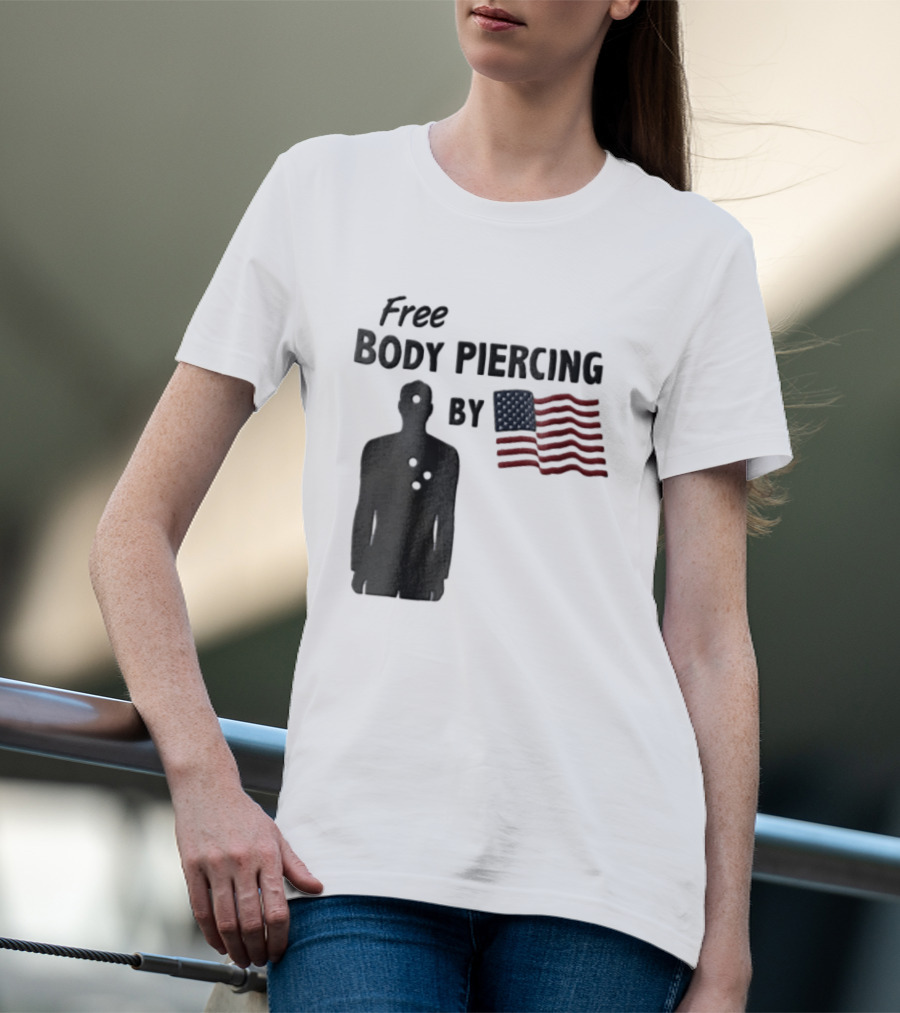 Free Body Piercing By Bullet Holes USA Flag T-Shirt