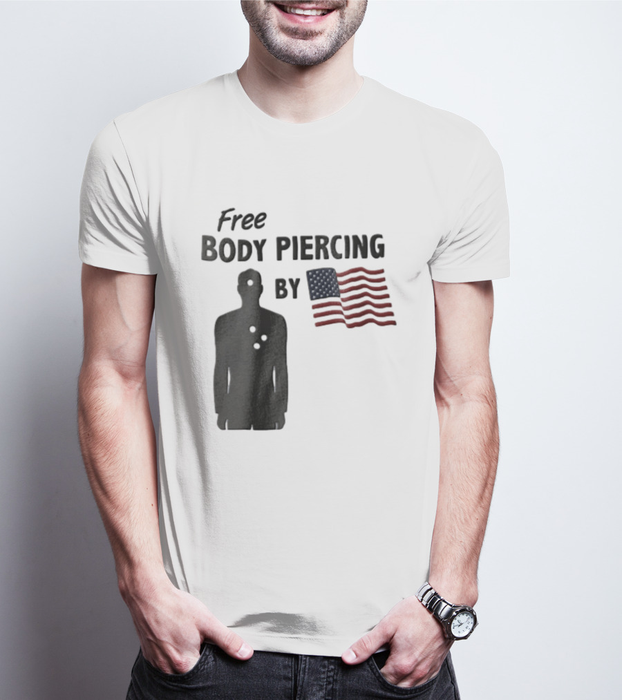 Free Body Piercing By Bullet Holes USA Flag T-Shirt