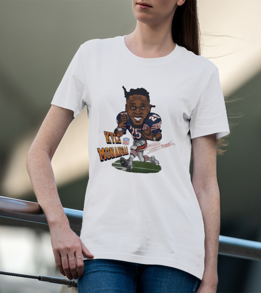 Kyle Monangai No 25 Chicago Bears Caricature Football T-Shirt
