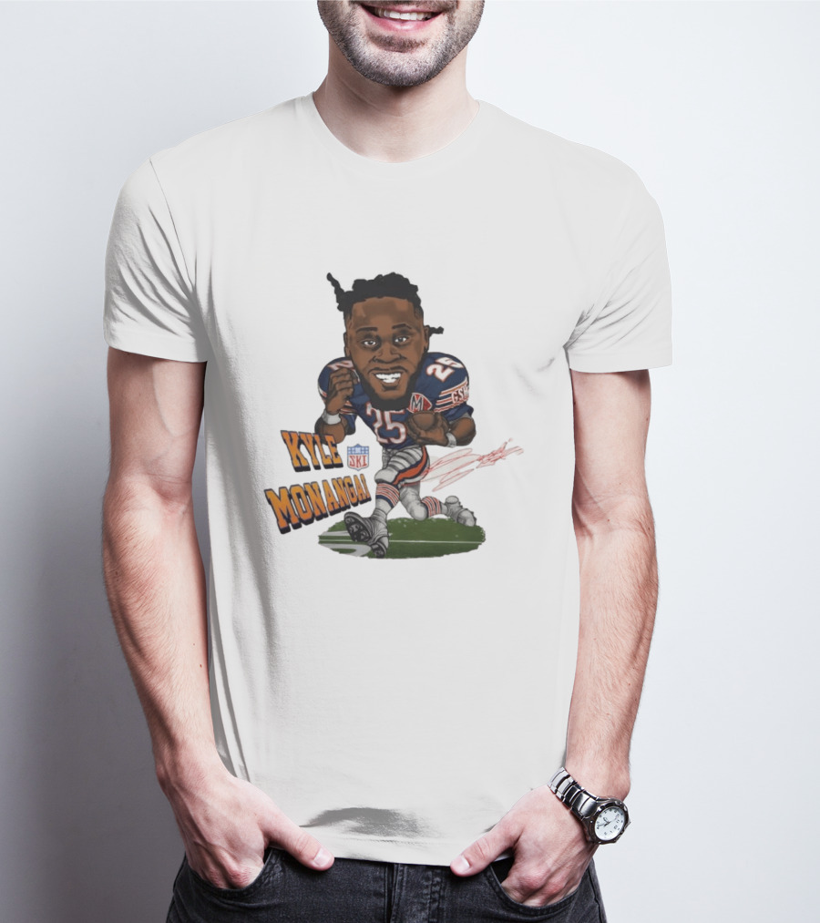 Kyle Monangai No 25 Chicago Bears Caricature Football T-Shirt