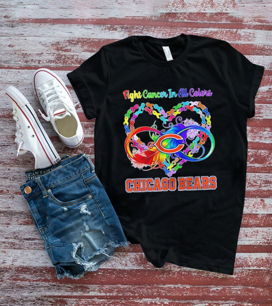 Chicago Bears Fight Cancer In All Colors Heart Ribbon Awareness T-Shirt
