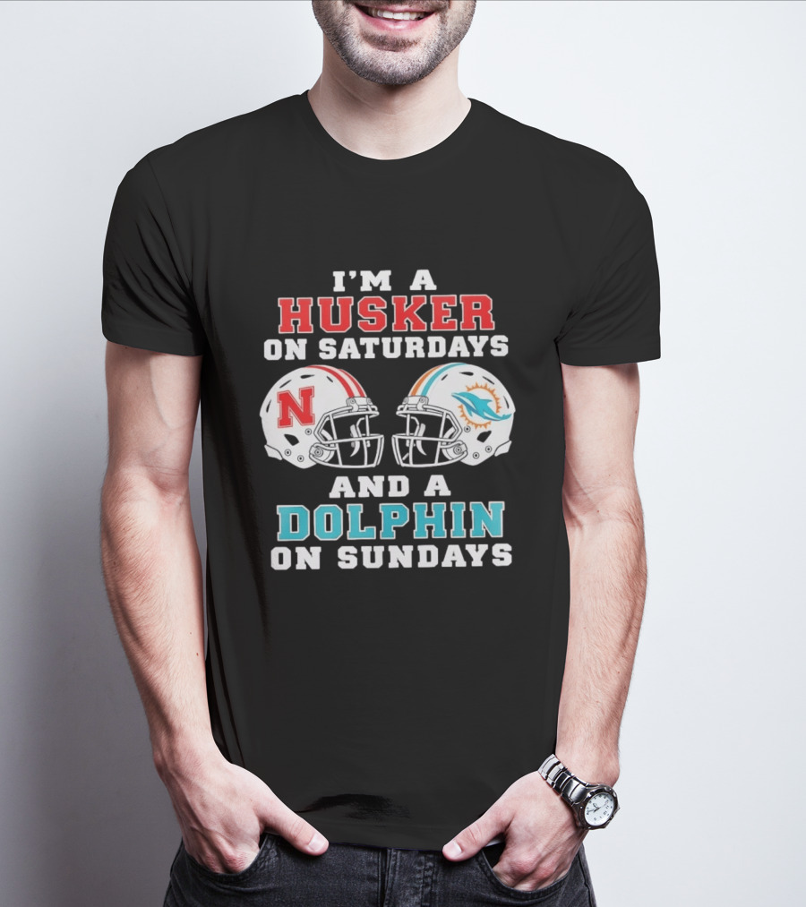 Husker Saturdays And Dolphin Sundays Football Fan Gear T-Shirt
