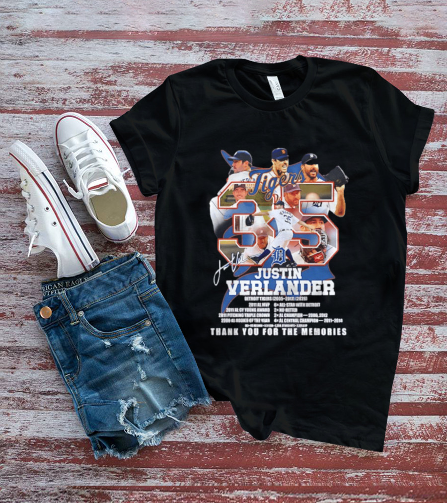 Detroit Tigers Justin Verlander 35 Thank You For The Memories 2026 T-Shirt