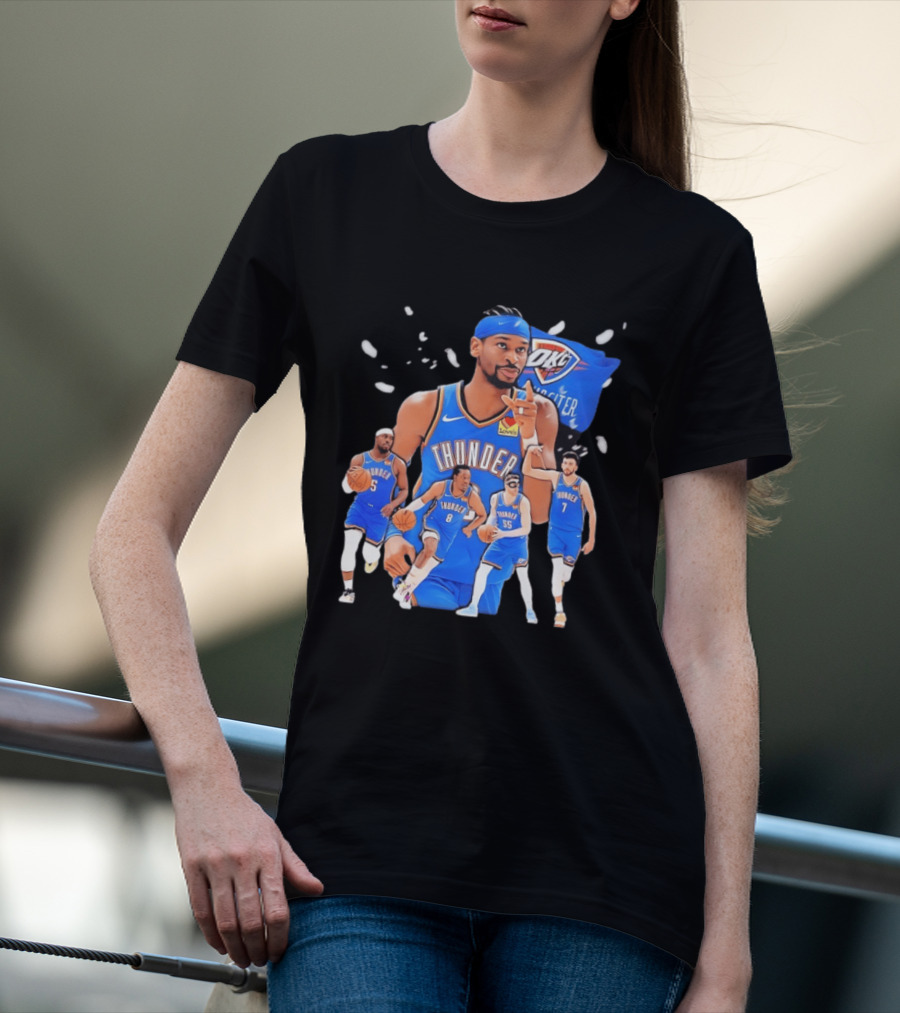 Oklahoma City Thunder 2026 NBA Players Collage With OKC Thunder Logo And Basketball Team Members T-Shirt