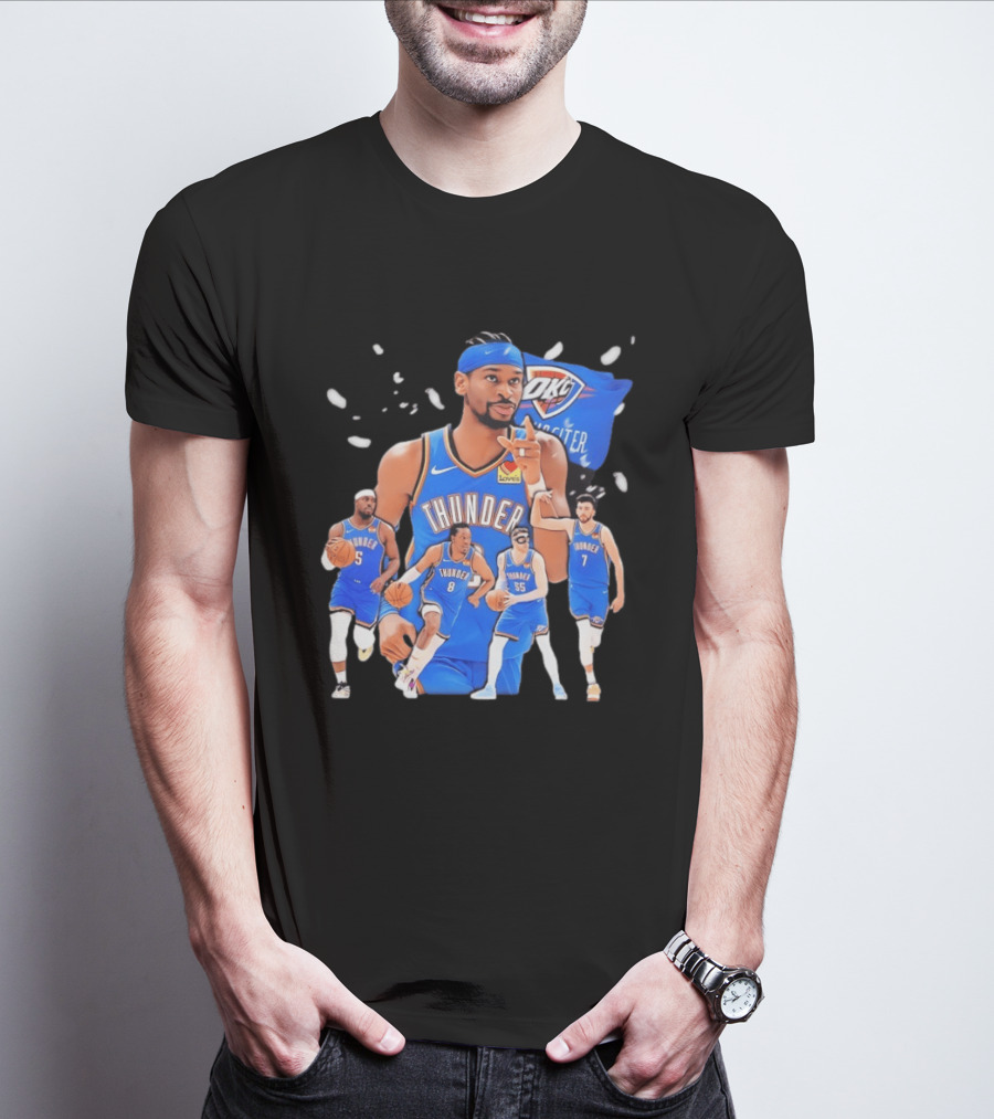 Oklahoma City Thunder 2026 NBA Players Collage With OKC Thunder Logo And Basketball Team Members T-Shirt