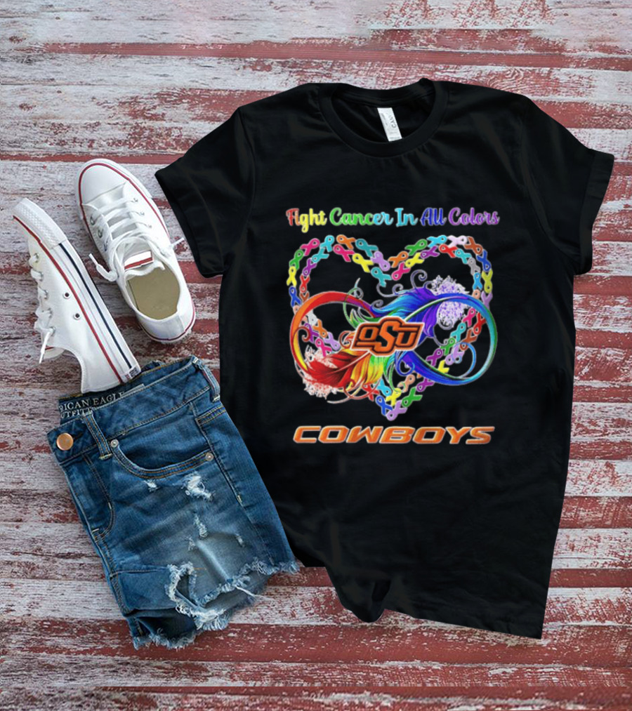 Cowboys Fight Cancer In All Colors OSU Heart Ribbon T-Shirt