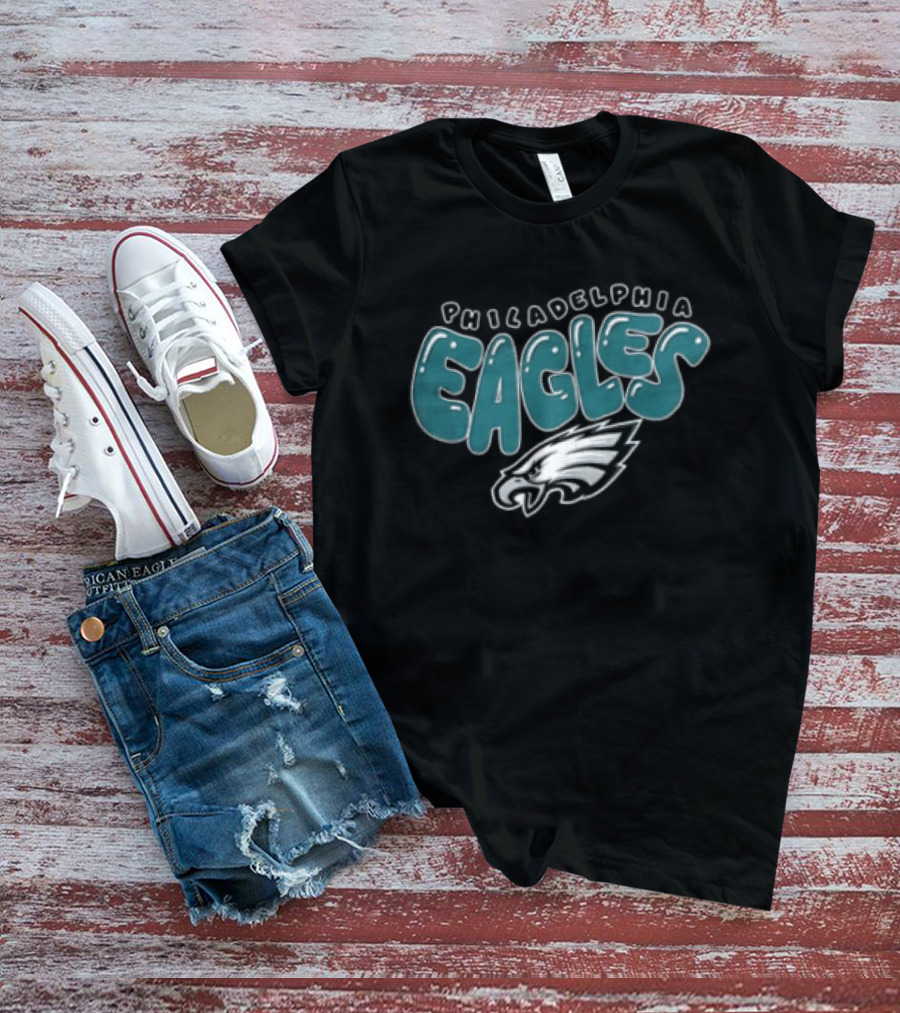 Philadelphia Eagles Bubble Text Eagle Head T-Shirt