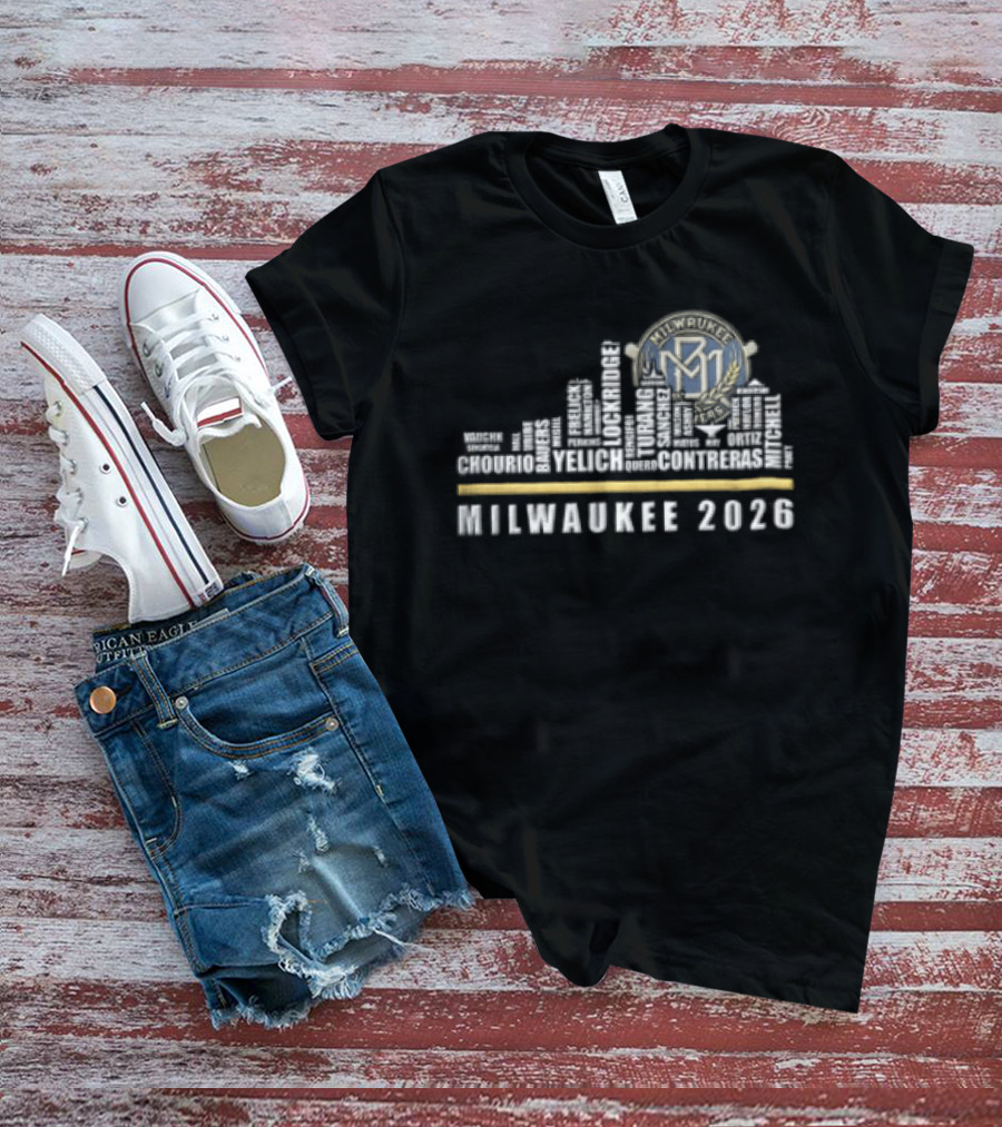 Milwaukee Brewers 2026 Skyline Text Design MLB T-Shirt