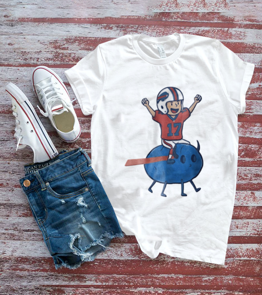 Buffalo Bills Josh Allen 17 Cartoon Character Riding Blue Creature T-Shirt
