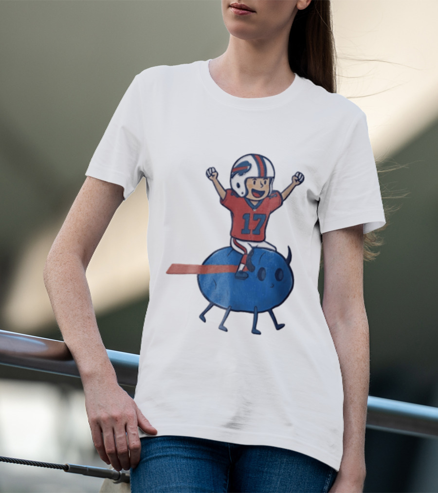 Buffalo Bills Josh Allen 17 Cartoon Character Riding Blue Creature T-Shirt