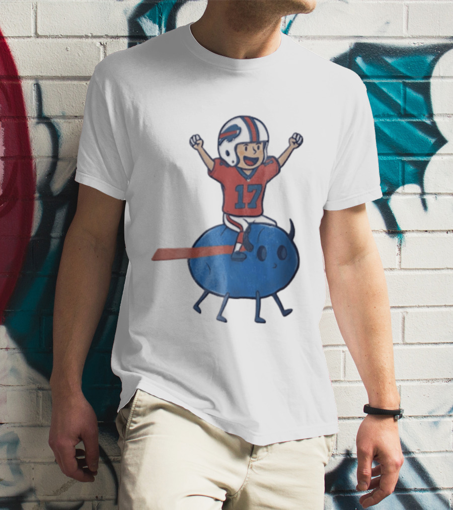 Buffalo Bills Josh Allen 17 Cartoon Character Riding Blue Creature T-Shirt
