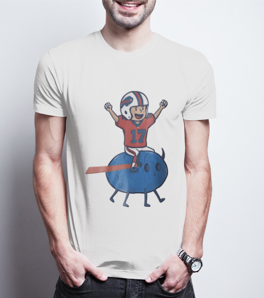 Buffalo Bills Josh Allen 17 Cartoon Character Riding Blue Creature T-Shirt