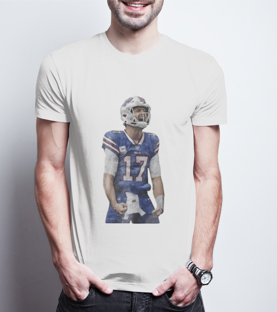 Buffalo Bills Josh Allen 17 Celebrating Football Watercolor T-Shirt