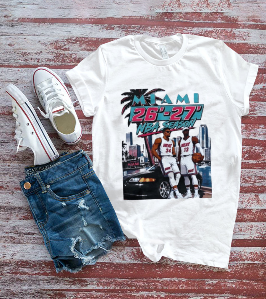 Miami Heat 26 27 NBA Season Palm Trees Skyline Players T-Shirt