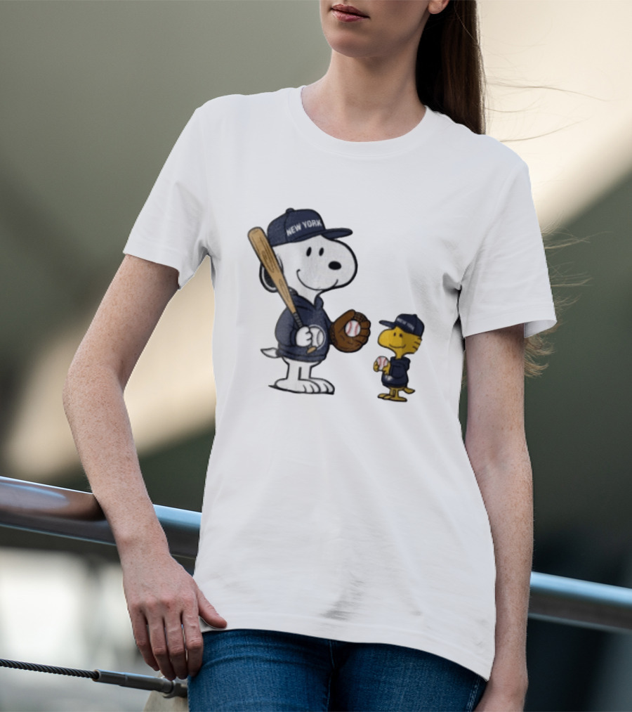 New York Yankees Snoopy Woodstock Baseball Cartoon Peanuts Sports Fan Collection T-Shirt