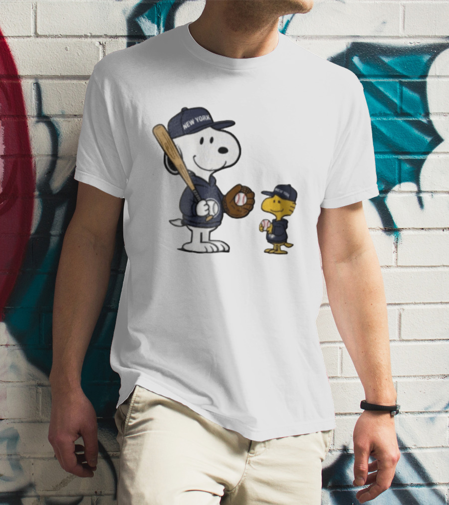 New York Yankees Snoopy Woodstock Baseball Cartoon Peanuts Sports Fan Collection T-Shirt