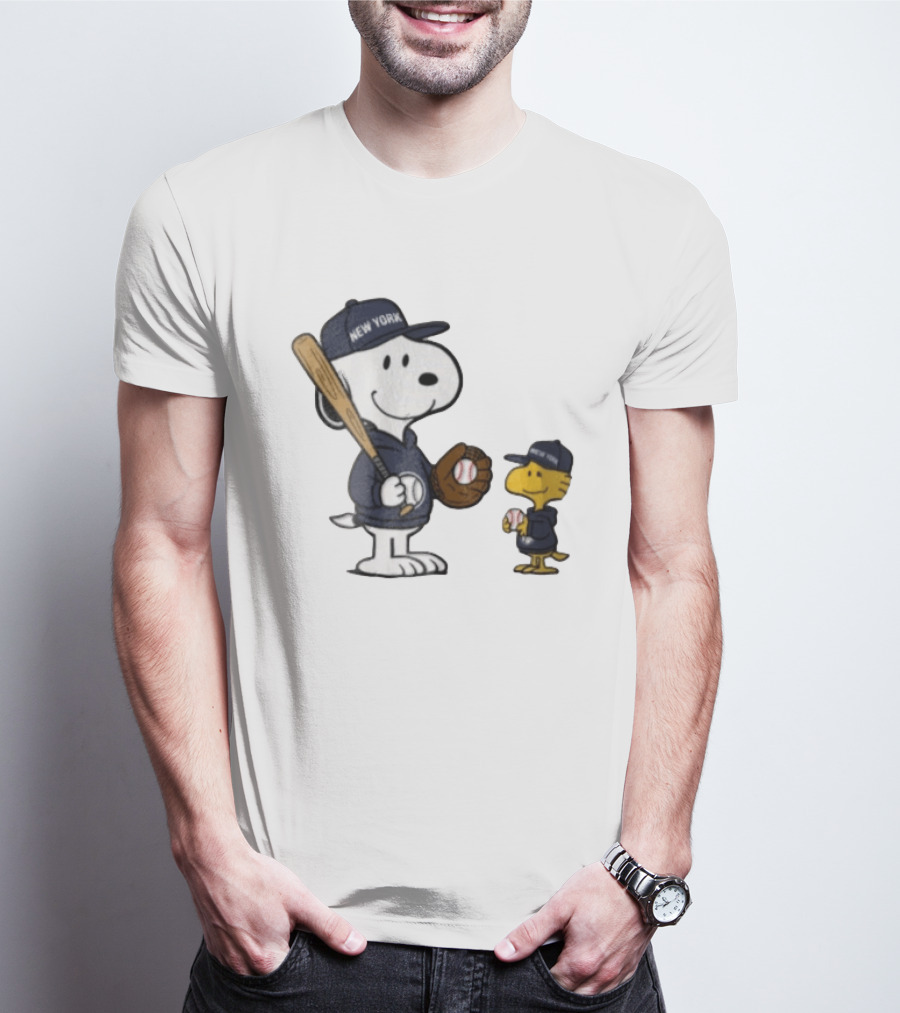 New York Yankees Snoopy Woodstock Baseball Cartoon Peanuts Sports Fan Collection T-Shirt