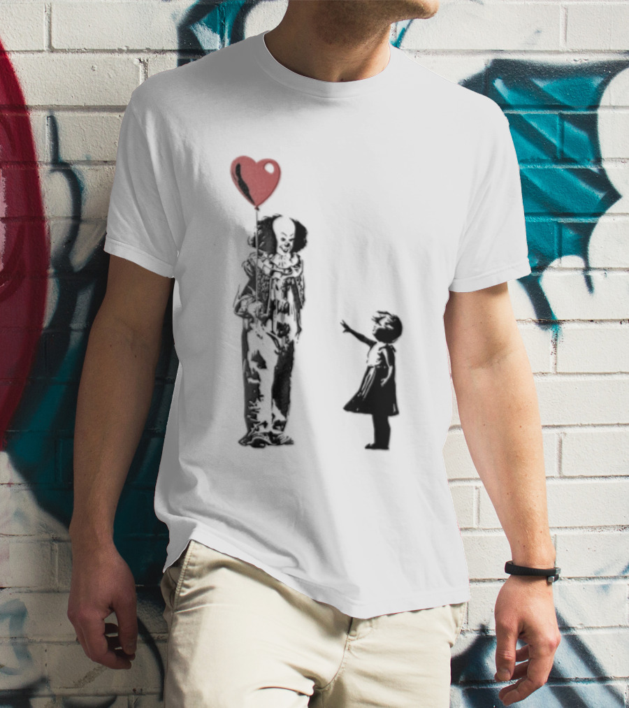 Pennywise Clown And Child With Red Heart Balloon T-Shirt