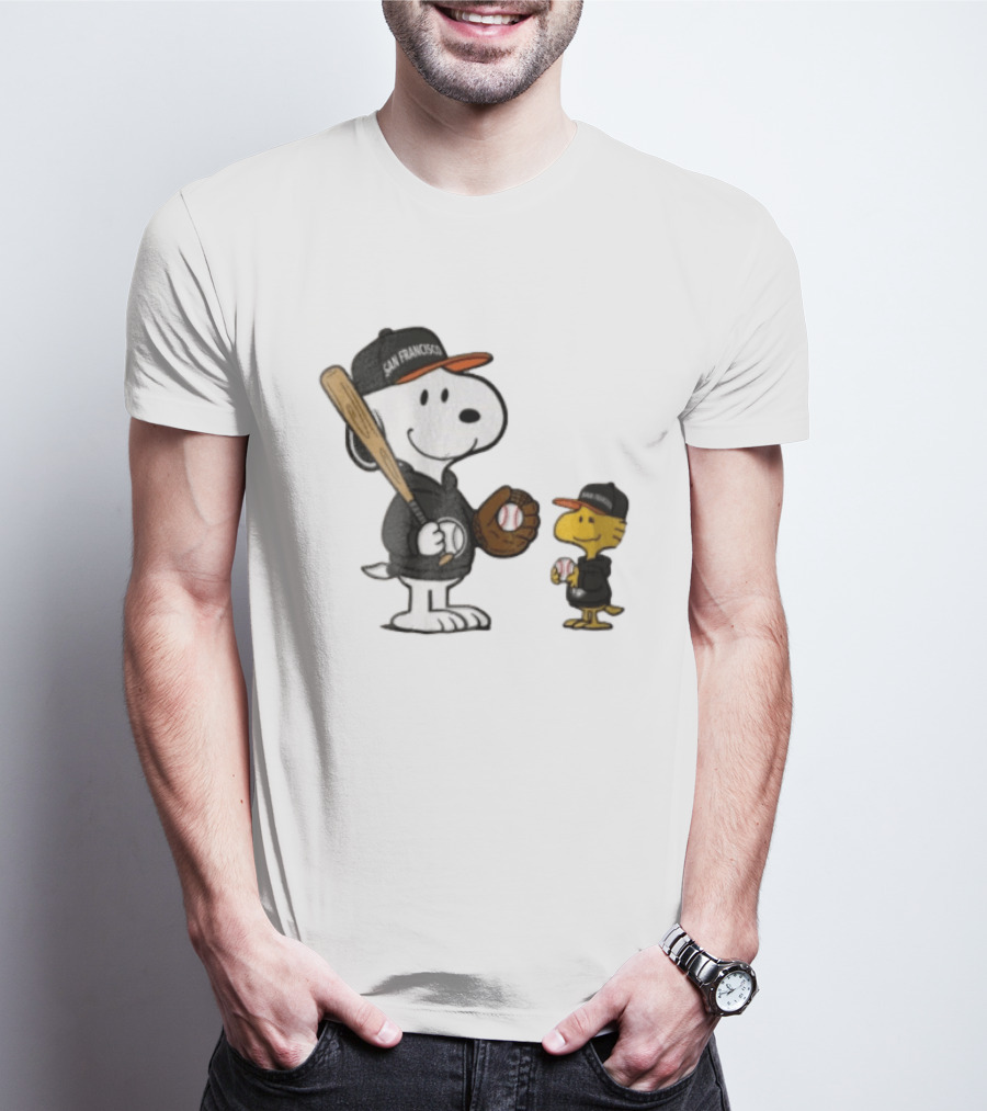 San Francisco Giants Snoopy Woodstock Baseball Caps Peanuts Characters T-Shirt
