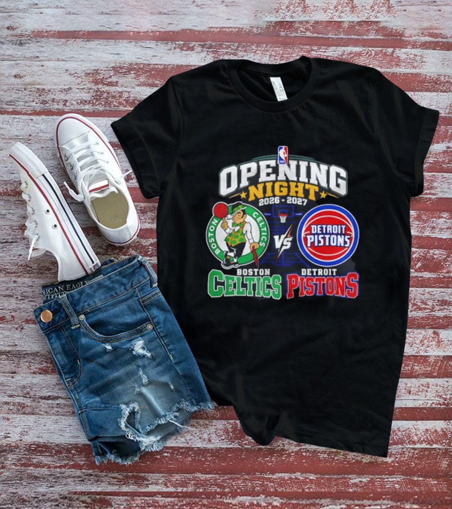 Boston Celtics Vs Detroit Pistons NBA Opening Night 2026 2027 Matchup Logos And Teams T-Shirt