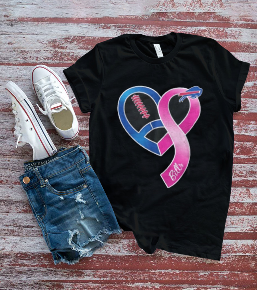 Buffalo Bills Heart Shaped Football Pink Ribbon T-Shirt