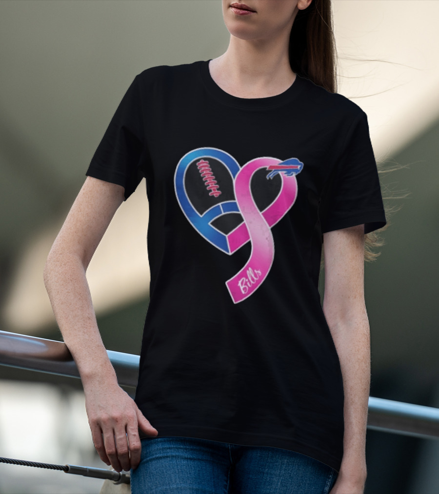 Buffalo Bills Heart Shaped Football Pink Ribbon T-Shirt