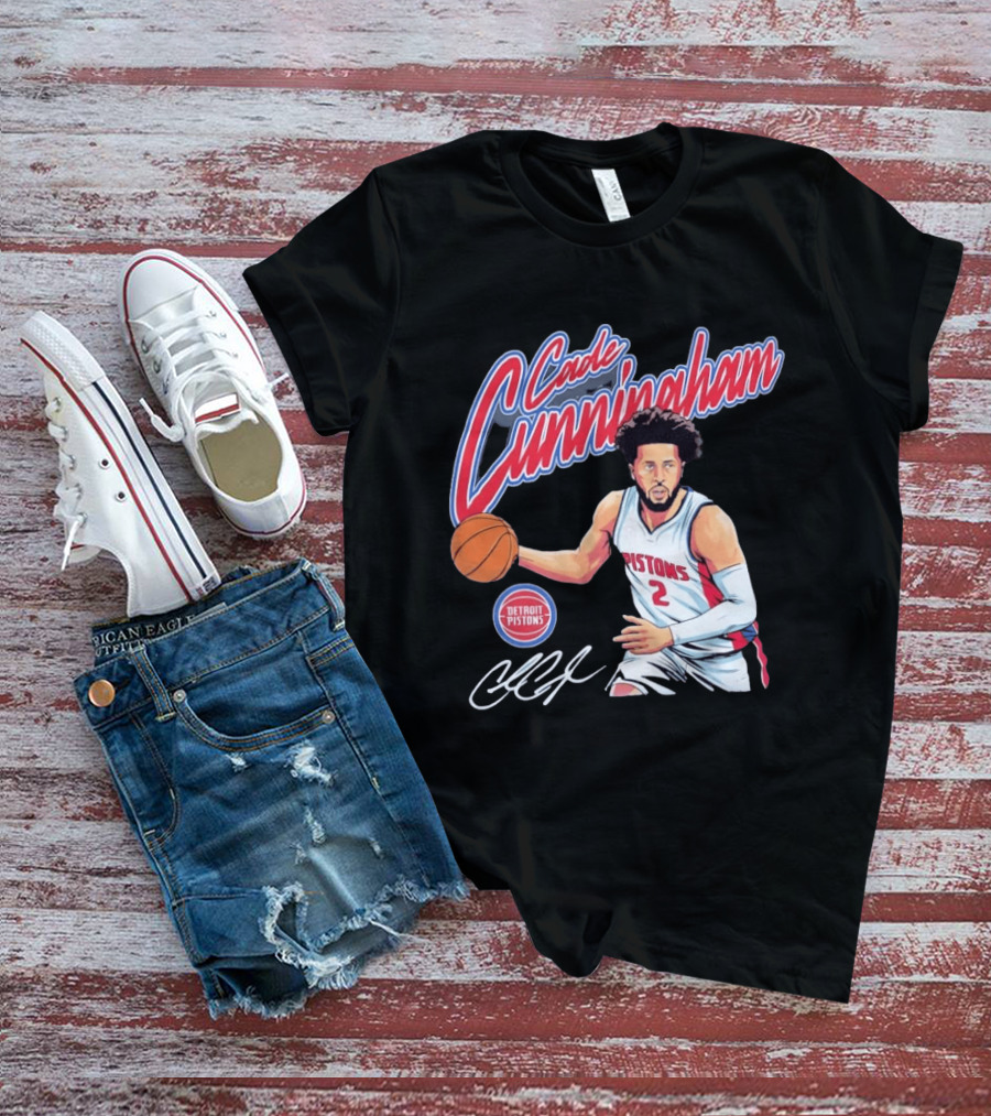 Cade Cunningham No 2 Detroit Pistons Basketball Player Bold Script T-Shirt
