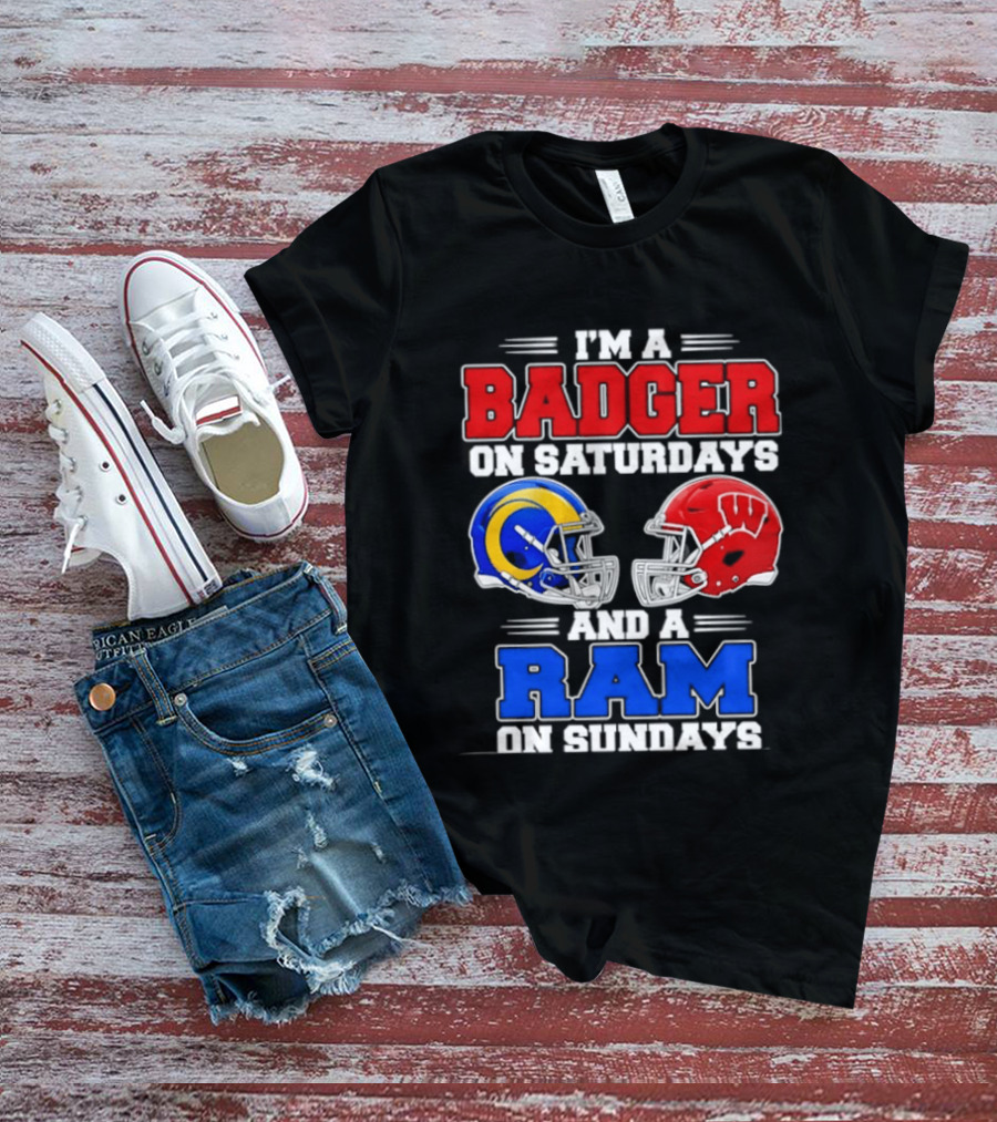 I'm A Badger On Saturdays And A Ram On Sundays Sports Fan Helmets T-Shirt