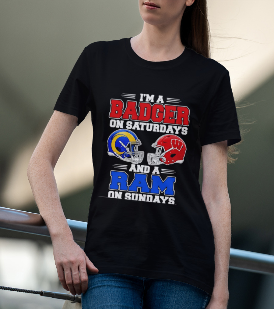 I'm A Badger On Saturdays And A Ram On Sundays Sports Fan Helmets T-Shirt