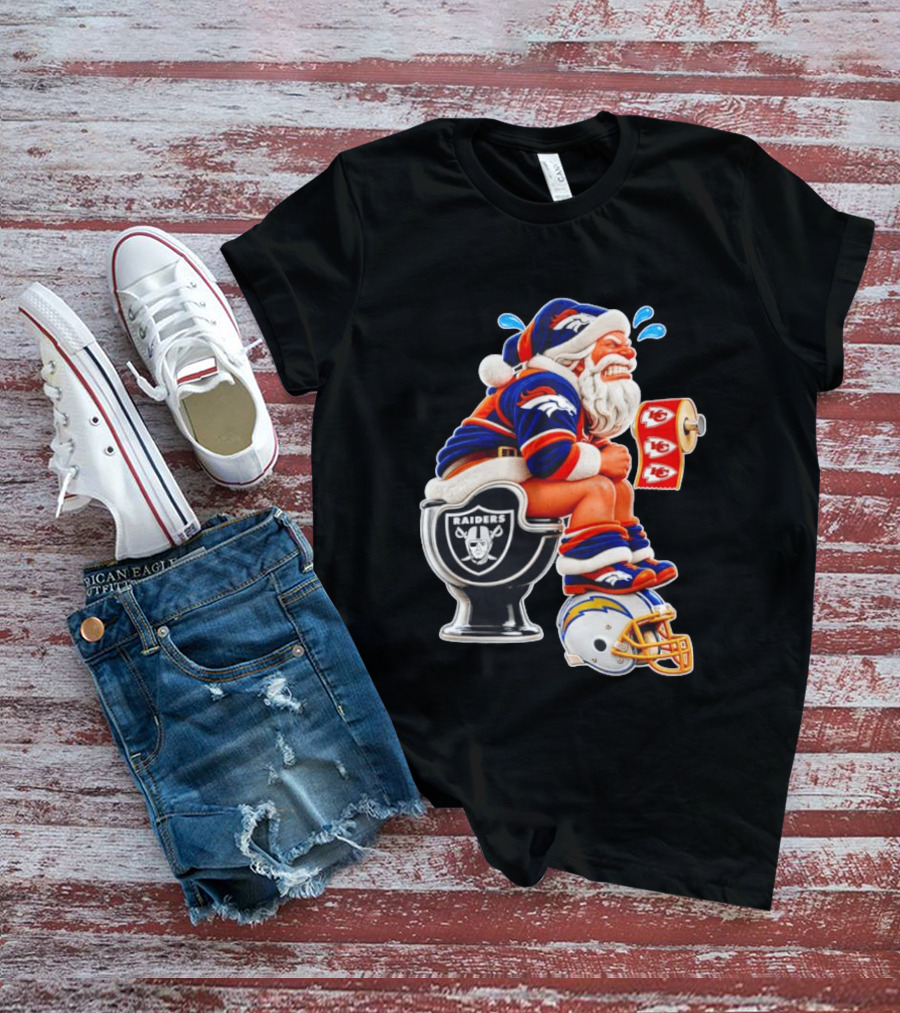 Denver Broncos Santa Claus Raiders Toilet Chiefs Paper Chargers Helmet T-Shirt