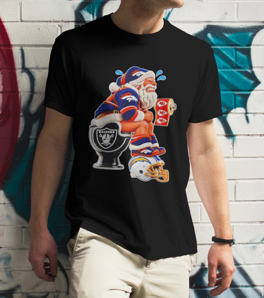 Denver Broncos Santa Claus Raiders Toilet Chiefs Paper Chargers Helmet T-Shirt