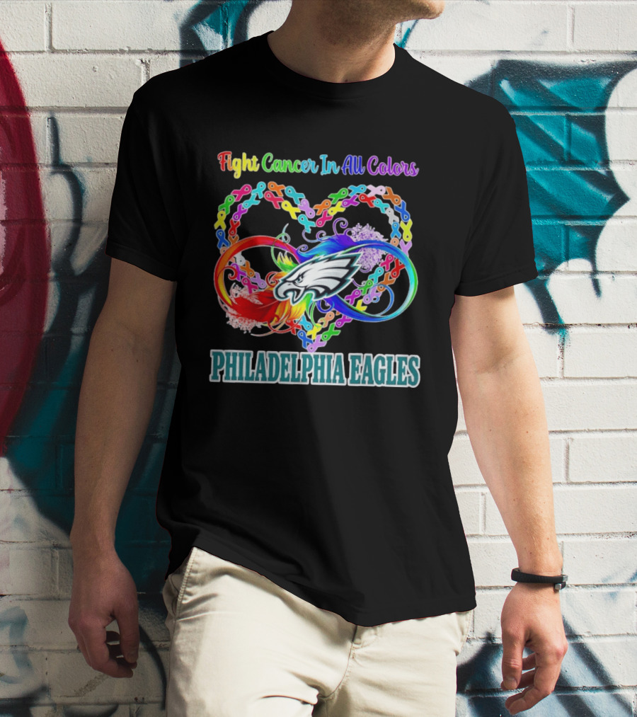 Philadelphia Eagles Fight Cancer In All Colors Heart Ribbons T-Shirt