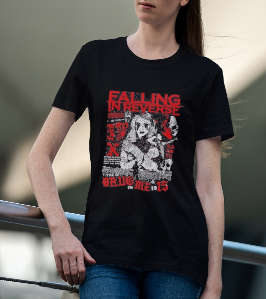 Falling In Reverse The Drug In Me Is 15 Anniversary Punk Gothic Red Text And Illustrations T-Shirt