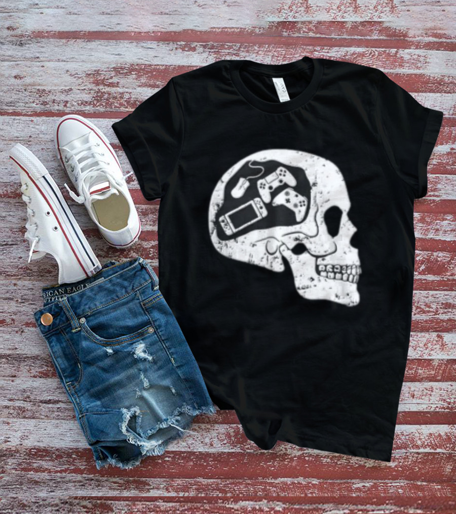 Skull Brain Gaming Controllers Mouse Video Game Lovers T-Shirt