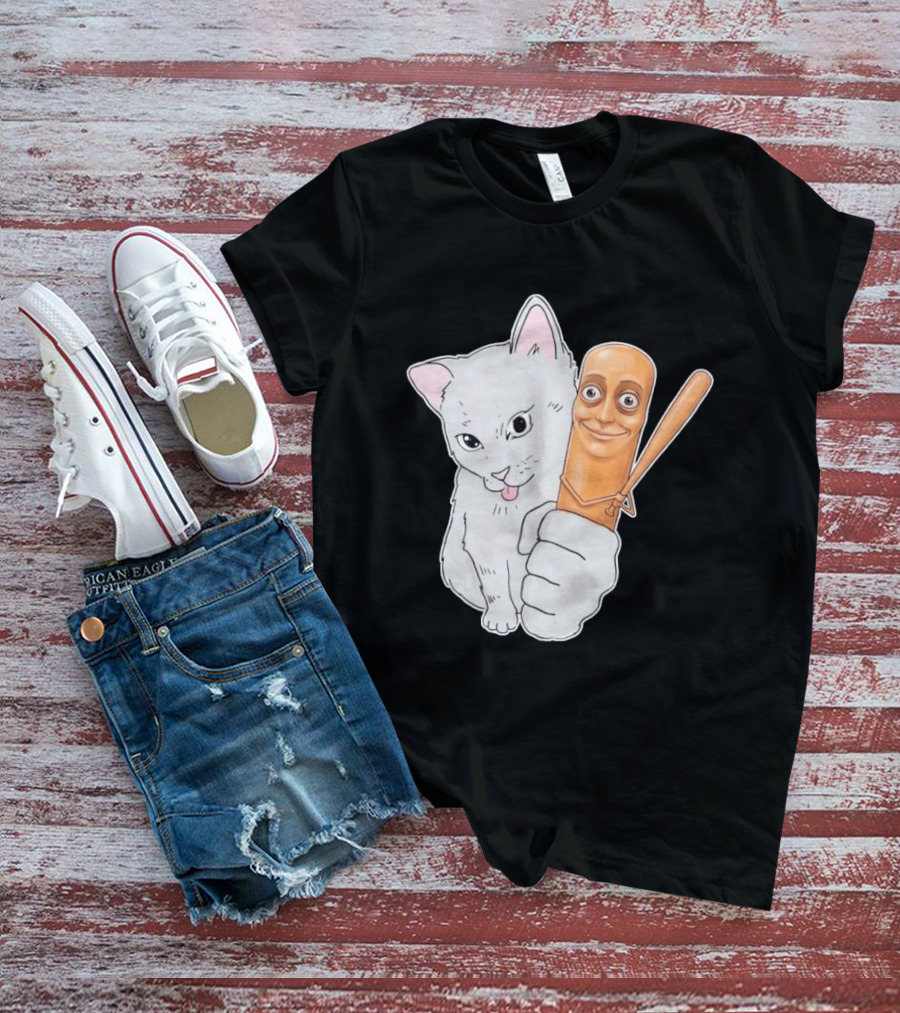 Gray Cat With Smiling Baseball Bat T-Shirt