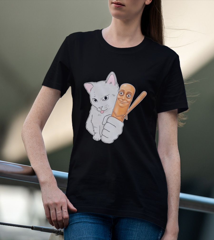 Gray Cat With Smiling Baseball Bat T-Shirt