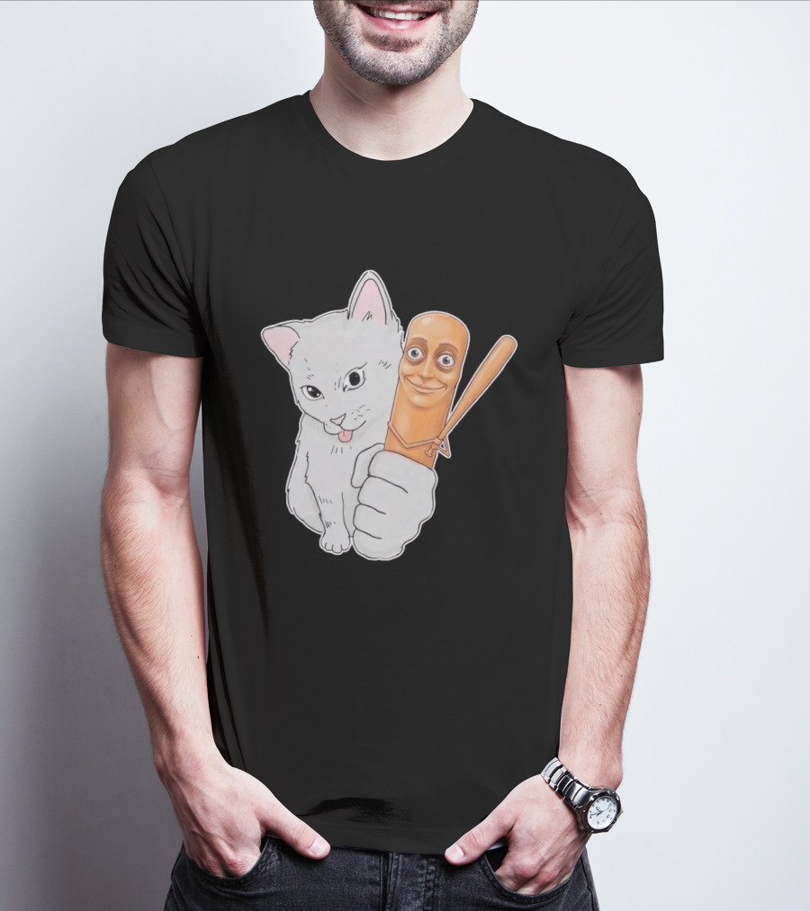 Gray Cat With Smiling Baseball Bat T-Shirt