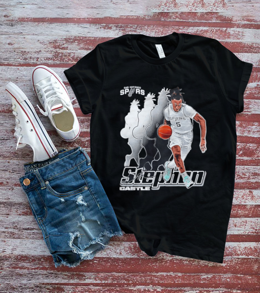 San Antonio Spurs Stephon Castle Dribbling Action T-Shirt
