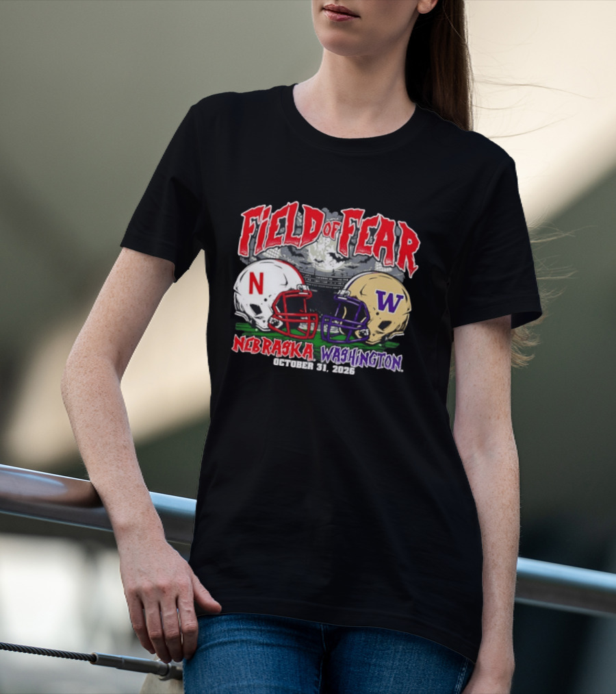 Field Of Fear 2026 Nebraska Cornhuskers Vs Washington Huskies Halloween October 31 T-Shirt