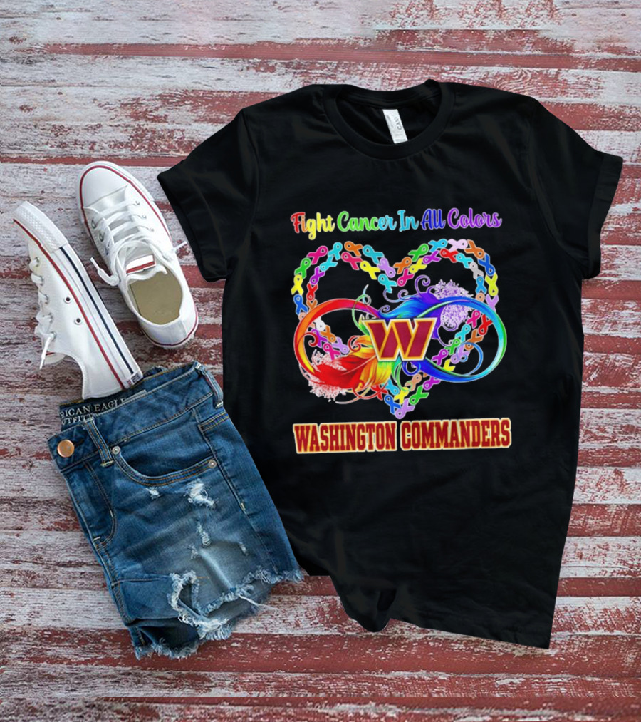 Washington Commanders Fight Cancer In All Colors Ribbon Heart T-Shirt