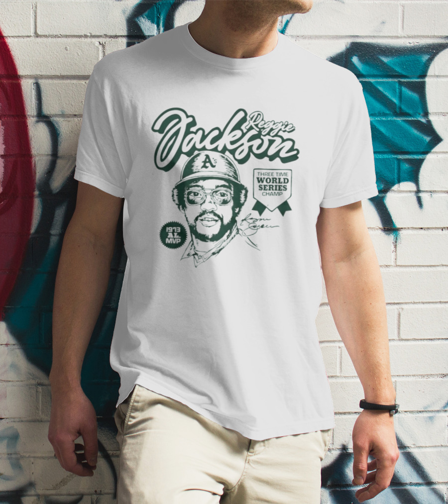 Reggie Jackson Three Time World Series Champ Oakland Athletics Baseball A's T-Shirt