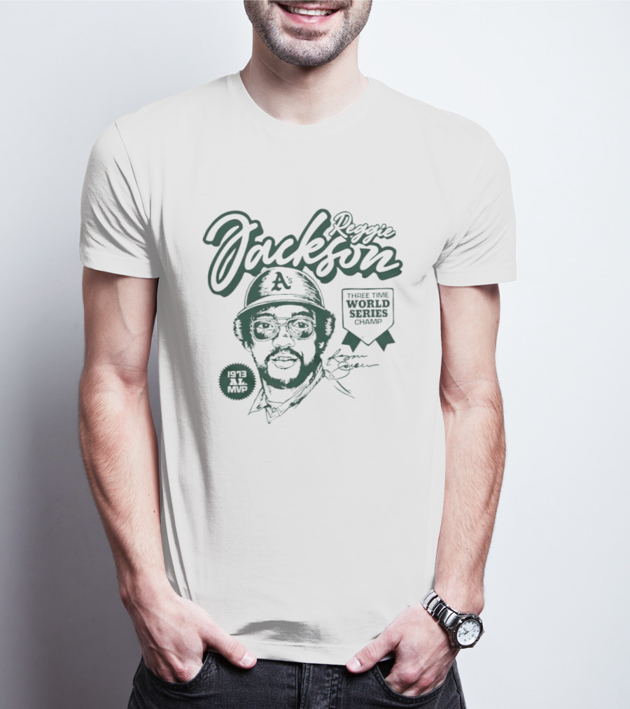 Reggie Jackson Three Time World Series Champ Oakland Athletics Baseball A's T-Shirt