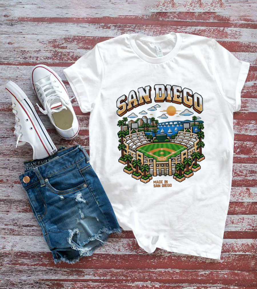 San Diego Pixel Art Petco Park Skyline Made In San Diego T-Shirt