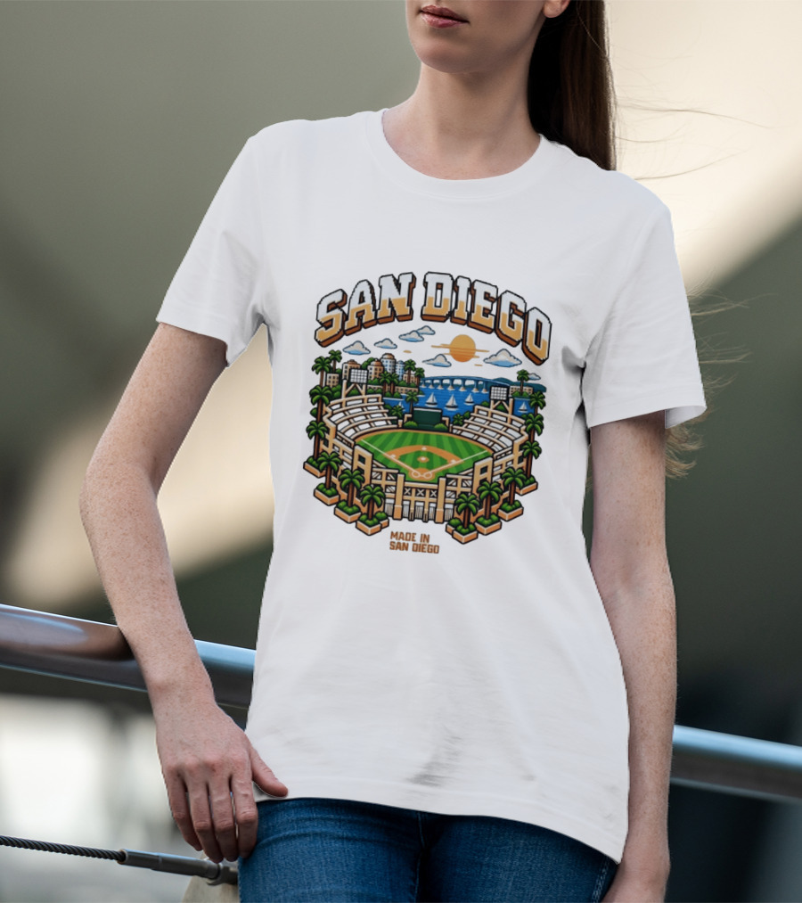 San Diego Pixel Art Petco Park Skyline Made In San Diego T-Shirt