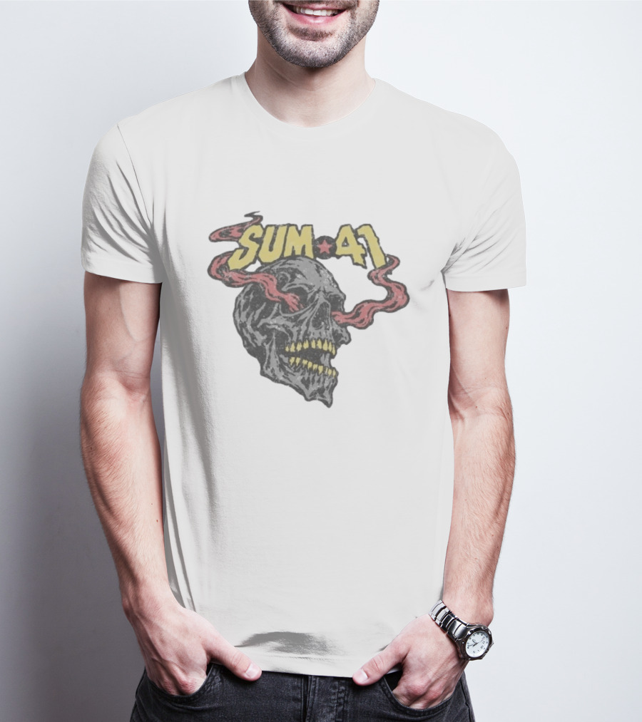 Sum 41 Skull 41 Star With Flaming Skeleton Head And Yellow Teeth T-Shirt