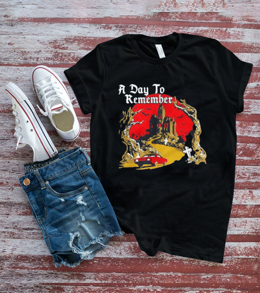 A Day To Remember Haunted House Red Car Cemetery Scene T-Shirt