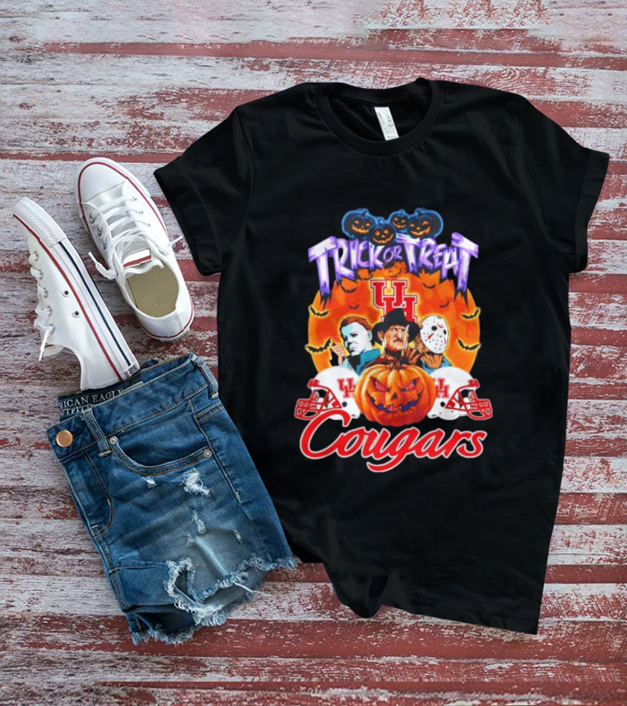 Houston Cougars Halloween Trick Or Treat Horror Characters 2026 T-Shirt