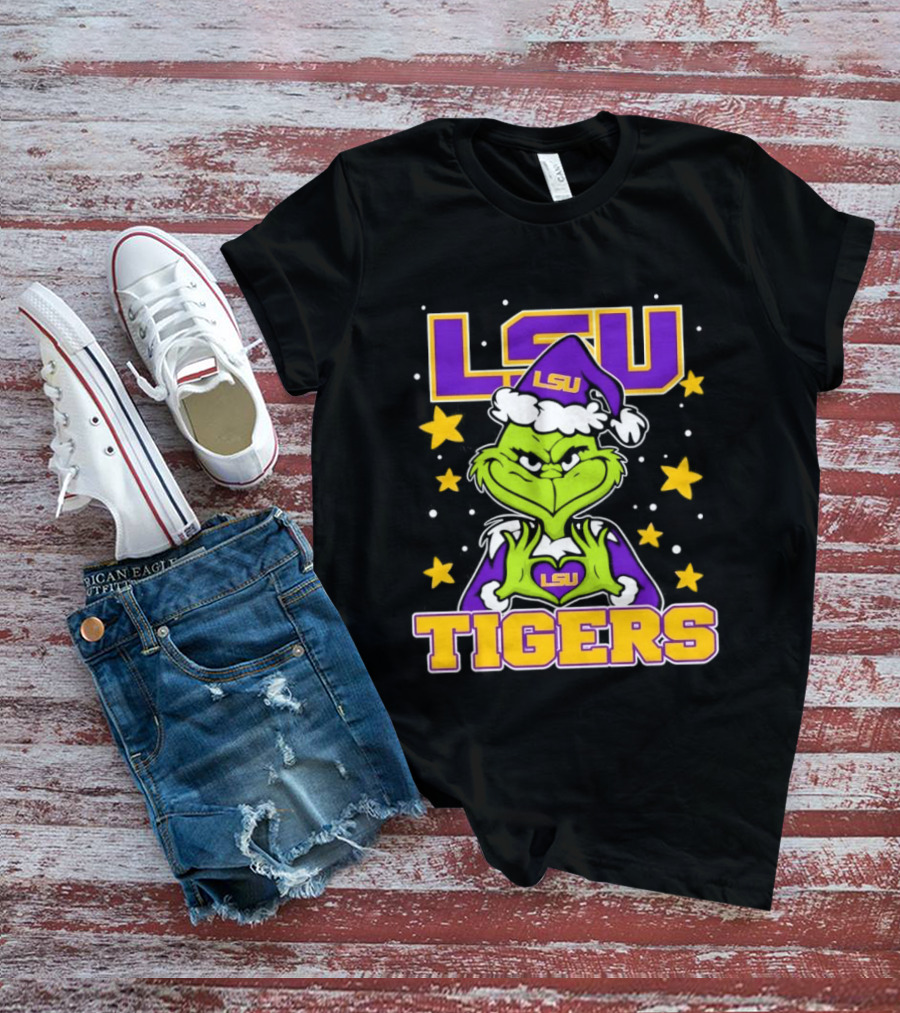 LSU Tigers Grinch Christmas Heart Hands T-Shirt